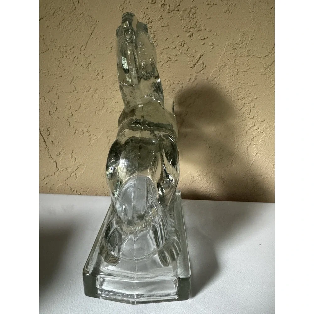 Vintage Clear Glass Rearing Horse Sculpture Figurine Bookend Equestrian LE Smith